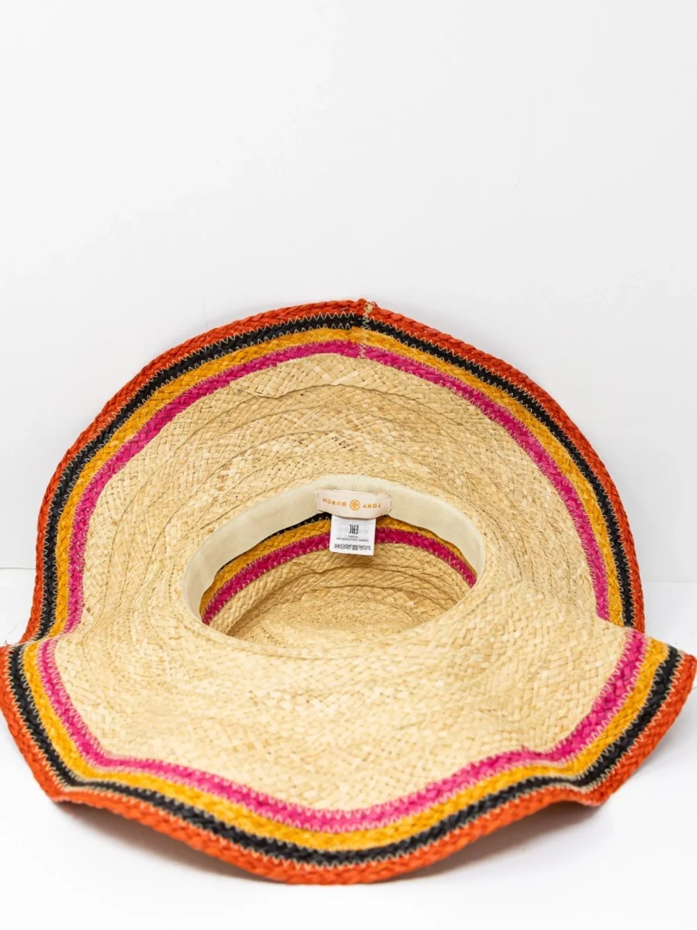 Tory Burch Straw Braided Woven Oversized Neutral Multi Color Sun Hat Accessory